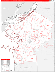Watertown-Fort Drum Metro Area Wall Map Red Line Style 2026